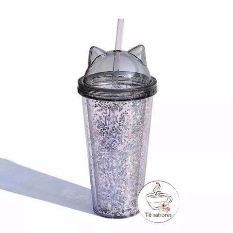 Vaso con bombilla orejitas de gato - Imagen 2