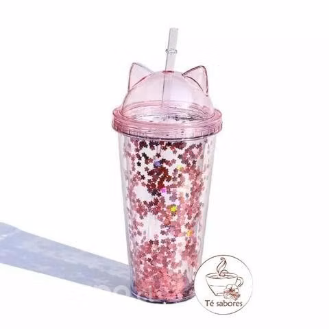 Vaso con bombilla orejitas de gato - Imagen 4