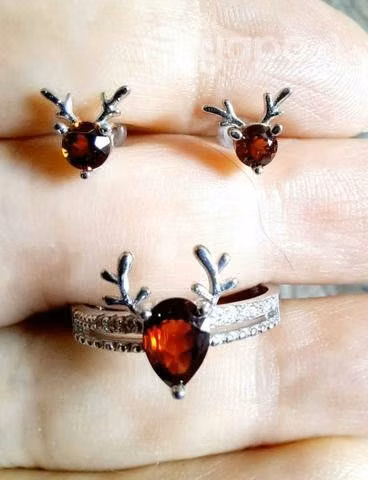 Conjunto Anillo Con Aros Pegados A La Oreja Renos