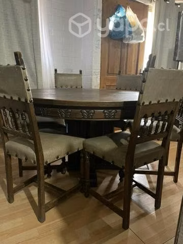 Comedor tallado de encina con 6 sillas