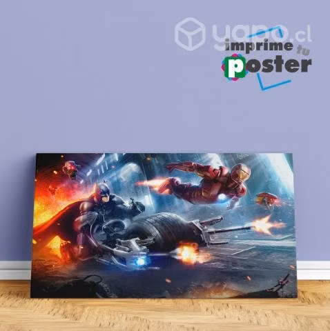 CUADRO D BATMAN Y IRONMAN 100x50cm tela pvc