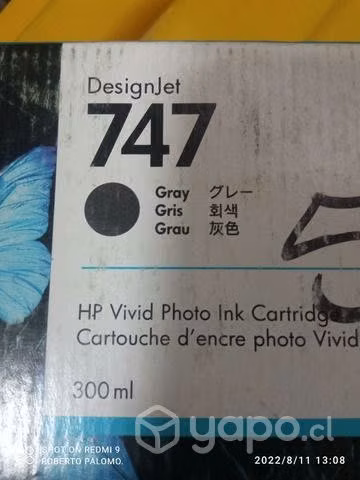 Tinta HP 747 gris original de 300ml