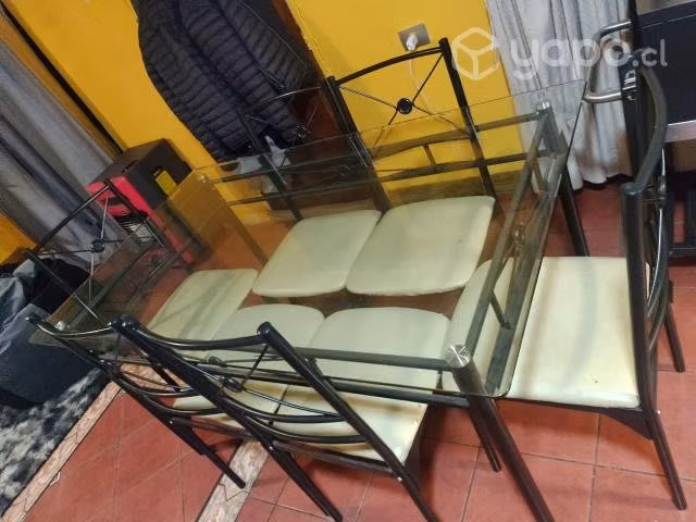 Juego de comedor, superficie de vidrio + 6 sillas