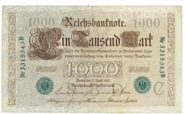 Billete de Alemania, mil marcos, 1910, sello verde