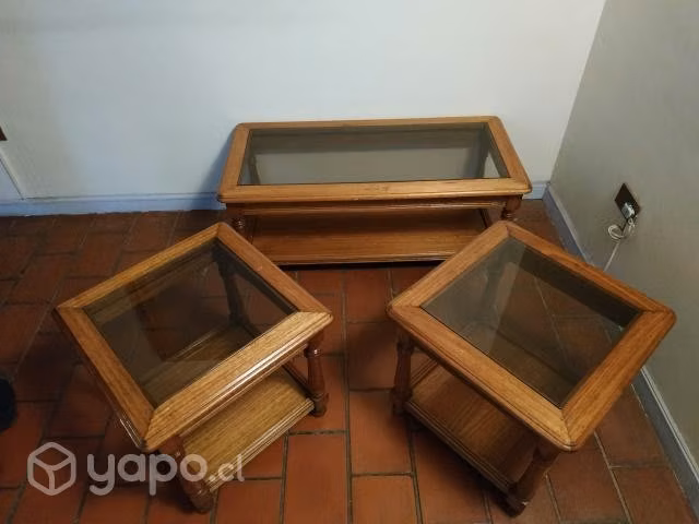 Trío de mesas madera Eucaliptus