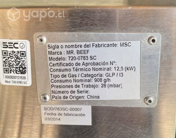Parrilla a gas usada