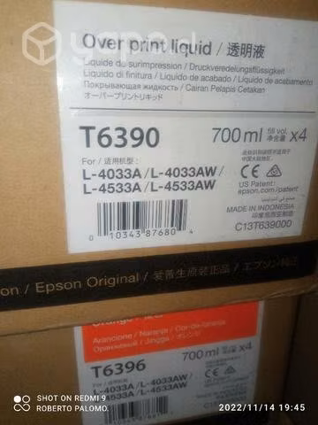 Tintas Epson t6390 y colores originales de 700ml