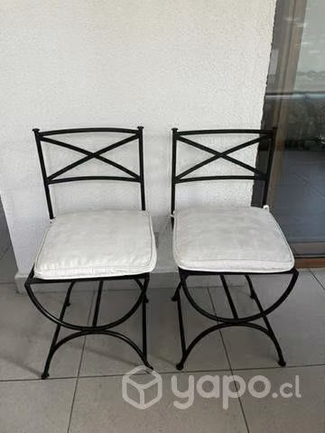 Juego de terraza de fierro + cojines + mesa mármol