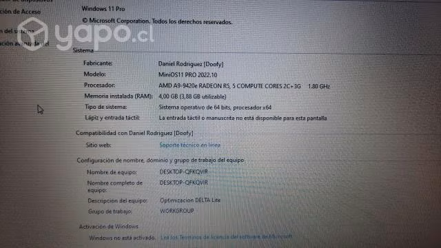Notebook Acer A9-9420 1.80Ghz 4GB RAM SSD256BG - Imagen 3
