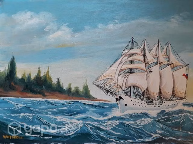 Antigua pintura al óleo del buque esmeralda ,