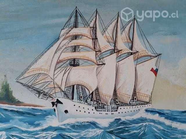 Antigua pintura al óleo del buque esmeralda ,