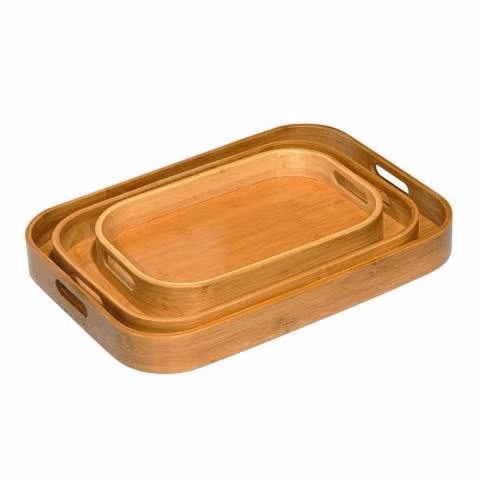 Set de 3 bandejas de madera bambú