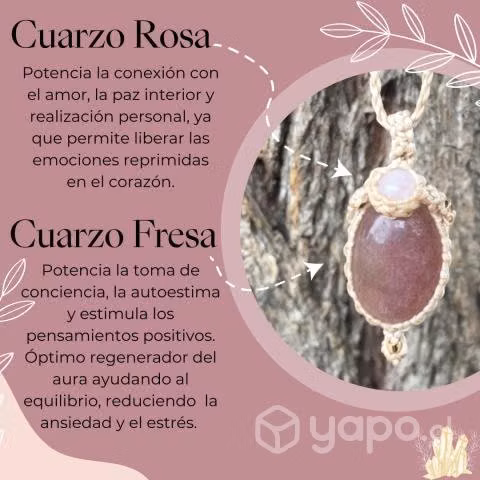 Collar macramé Cuarzo Rosa y Cuarzo Fresa