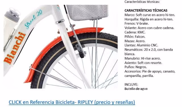 Bicicleta niña ,bianchi street aro 20 blanco