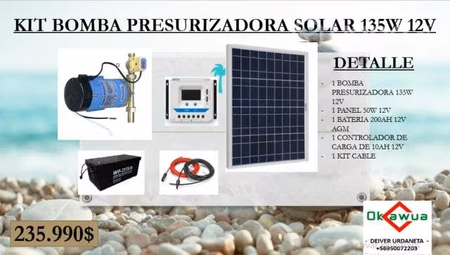 Kit bomba presurizadora solar 135w 12v