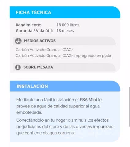 Purificador de agua Psa Mini (Nuevo)