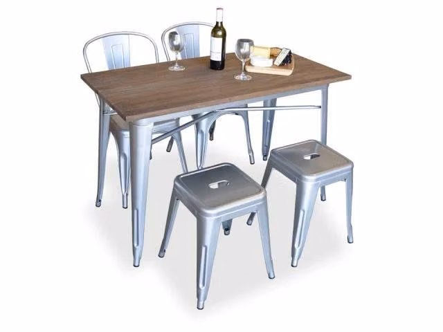 Mesa Tolix Plata 120x60cm, Pub, Personalizable