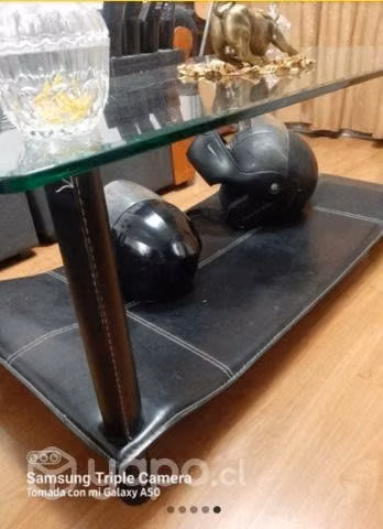 Mesa Centro Metal, Ecocuero Y Vidrio (solo Retiro)