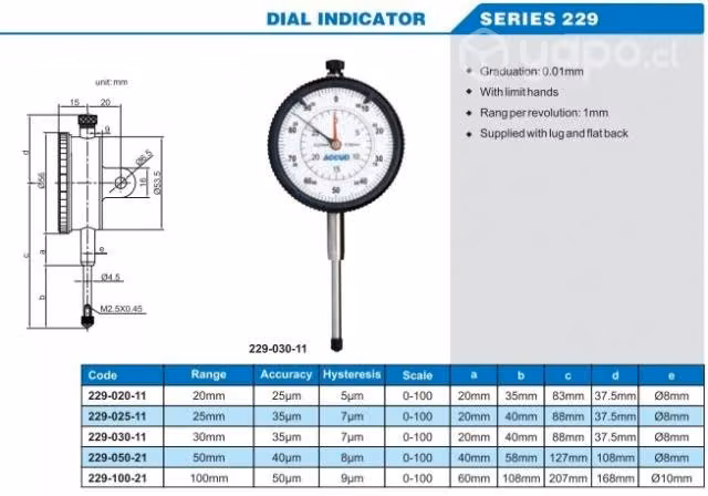 RELOJ COMPARADOR 0-20mm 0.01mm ACCUD