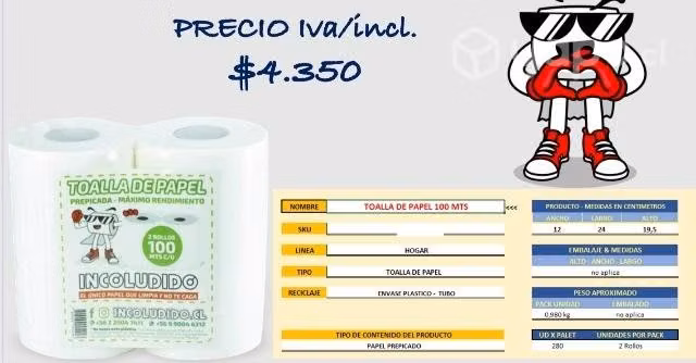 Toalla de Papel 2 rollos - 100 mts c/u