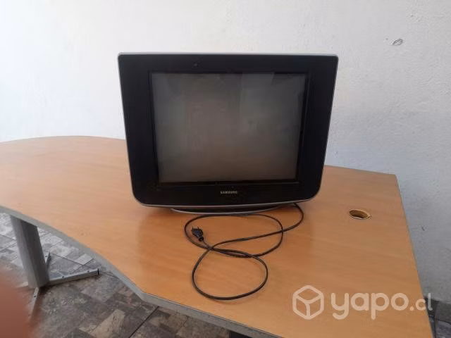 Televisor a color con control remoto y escritorio