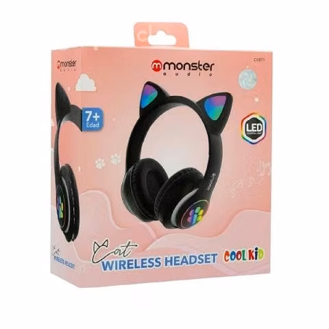 Audifono bluetooth orejas de gato, monster negro
