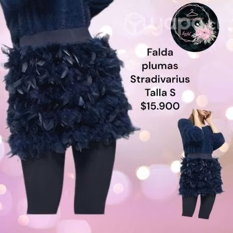 Falda plumas azul Stradivarius S