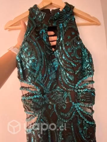 Vestido Elegante De Fiesta Verde Con Lentejuelas