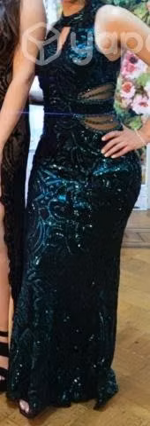 Vestido Elegante De Fiesta Verde Con Lentejuelas