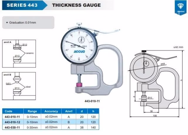 MEDIDOR DE ESPESOR PUNTAS PLANAS 0-10mm 0.01mm ACC