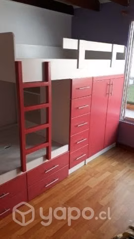 Hermosa litera con closet y cajonera para niña