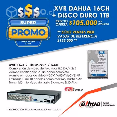 DVR dahua 16 canales + disco duro - Imagen 2