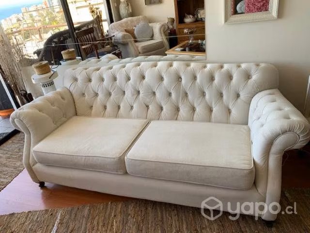 juego living felpa blanco impecable