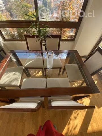 Comedor rectangular 6 sillas madera y vidrio