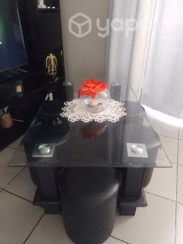Mesa centro vidrio con 6 sillas