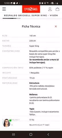 Respaldo cama Rossen super king en perfecto est