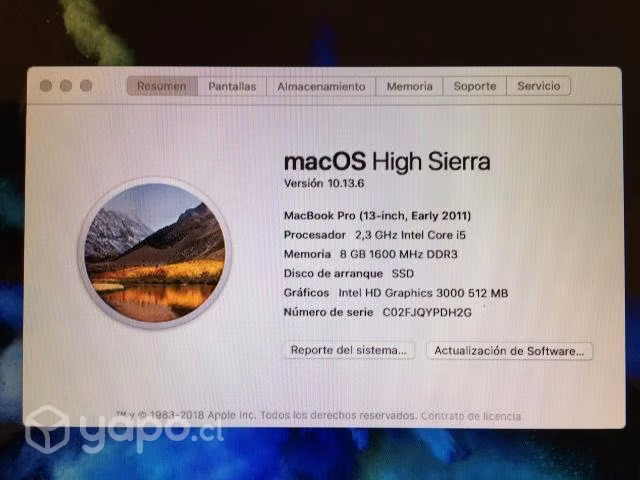 Macbook Pro i5 SSD 240GB HDD 320GB RAM 8GB