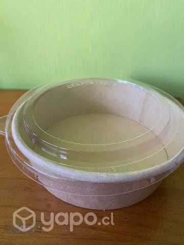 Bowl Kraft/PLA 500 ml 15 cm/Tapa Almidón de Maíz