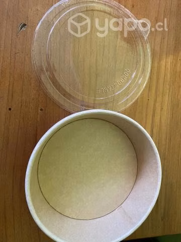 Bowl Kraft/PLA 500 ml 15 cm/Tapa Almidón de Maíz