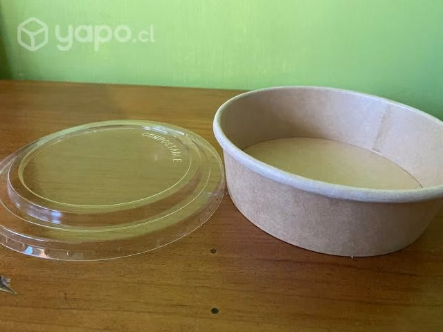 Bowl Kraft/PLA 500 ml 15 cm/Tapa Almidón de Maíz