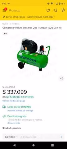 Se vende Compresor Indura
