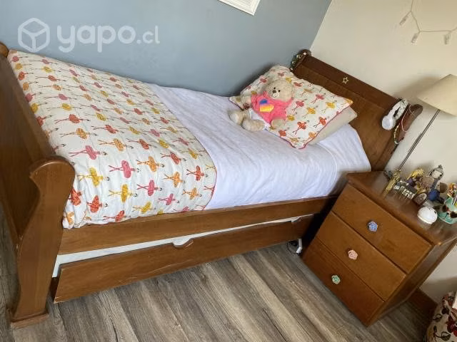 Cama cuja con cama nido + velador + colchones