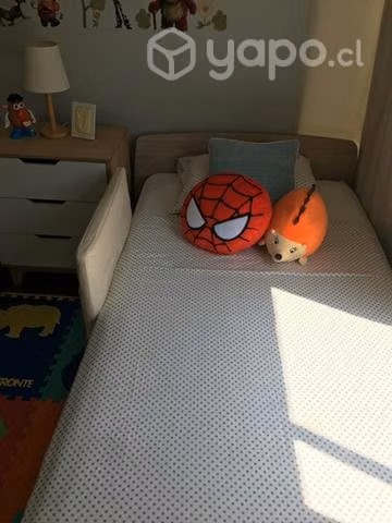 Cama de niño en madera 1.5 plazas, con baranda