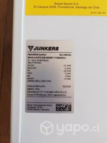 Calefón Junkers Bosch 10 litros tiro forzado GL