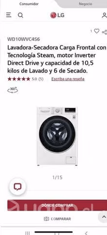 Lavadora Secadora LG Lavado 10,5 kg Secado 6 kg - Imagen 3