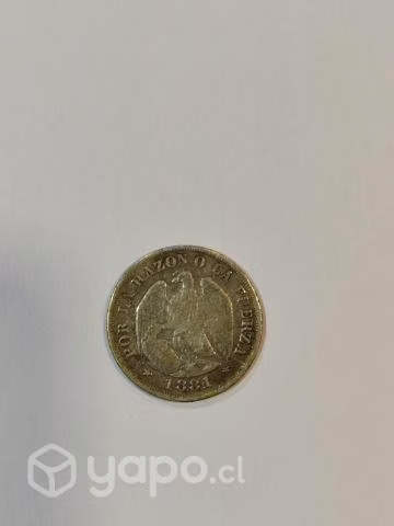 moneda de Chile, de 1881, de 20 centavos - Imagen 2