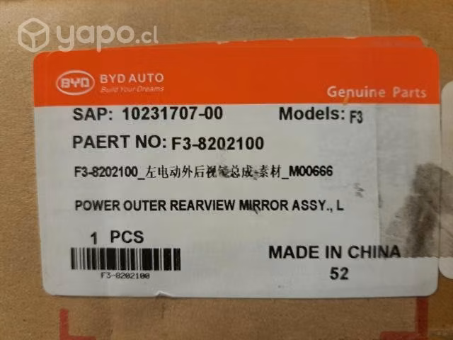 Espejo izquierdo BYD F3 ORIGINAL NUEVO - Imagen 2