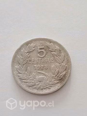 Moneda 5 centavos. Chile 1928.