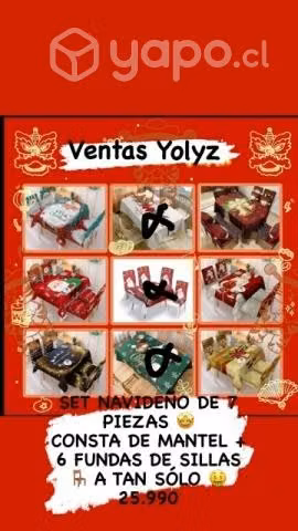 Set navideño de mantel + 6 fundas de sillas