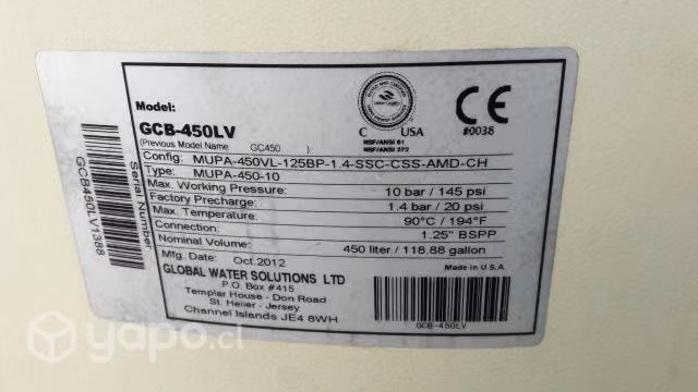 Estanque Hydroneumatico GCV 450LV Global Water